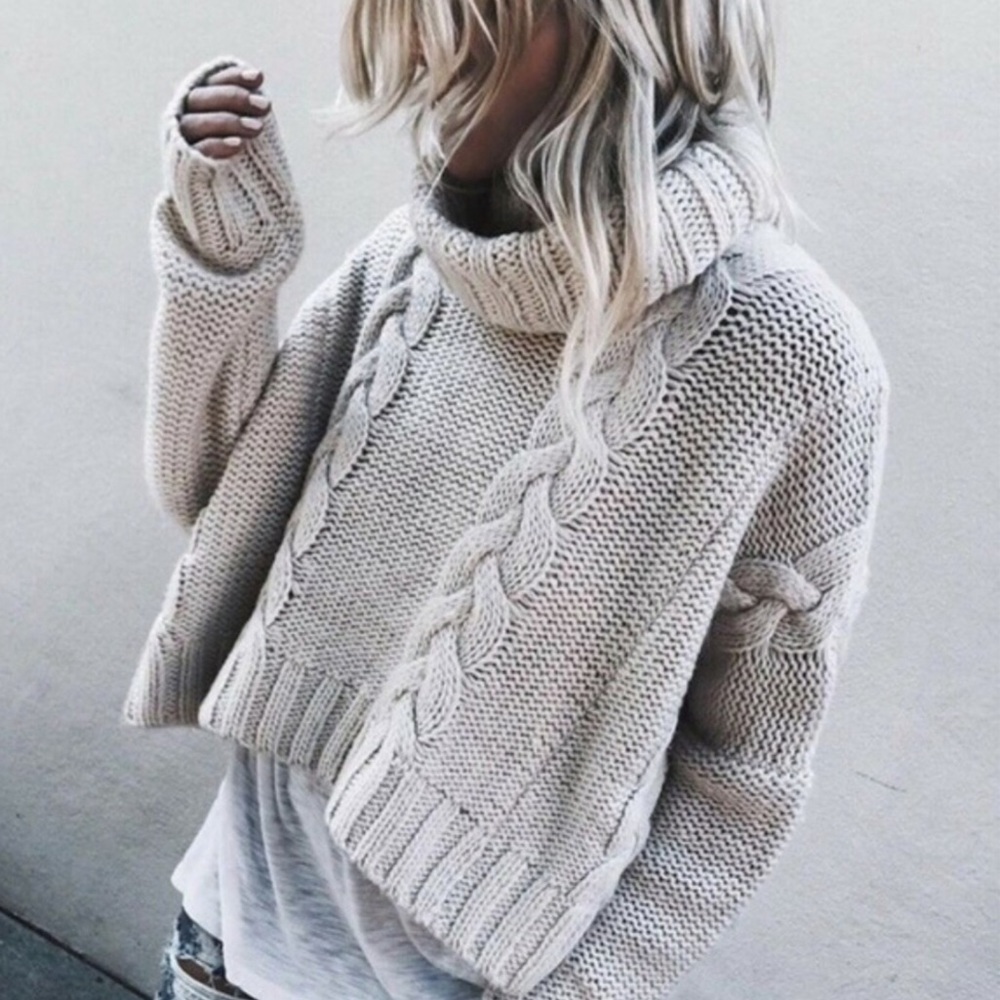 Cable Knit Turtleneck Sweater Cream New